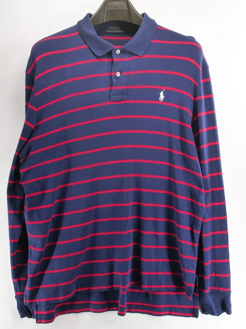 Polo Ralph Lauren Men's XL Navy Red Striped Long Sleeve Polo Shirt Classic